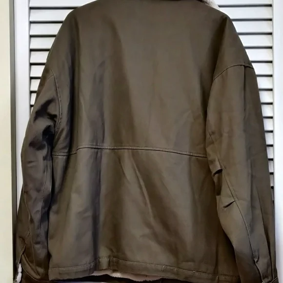 Zara Men Olive Green Jacket with Faux Shearling - XL - Picture 2 of 5